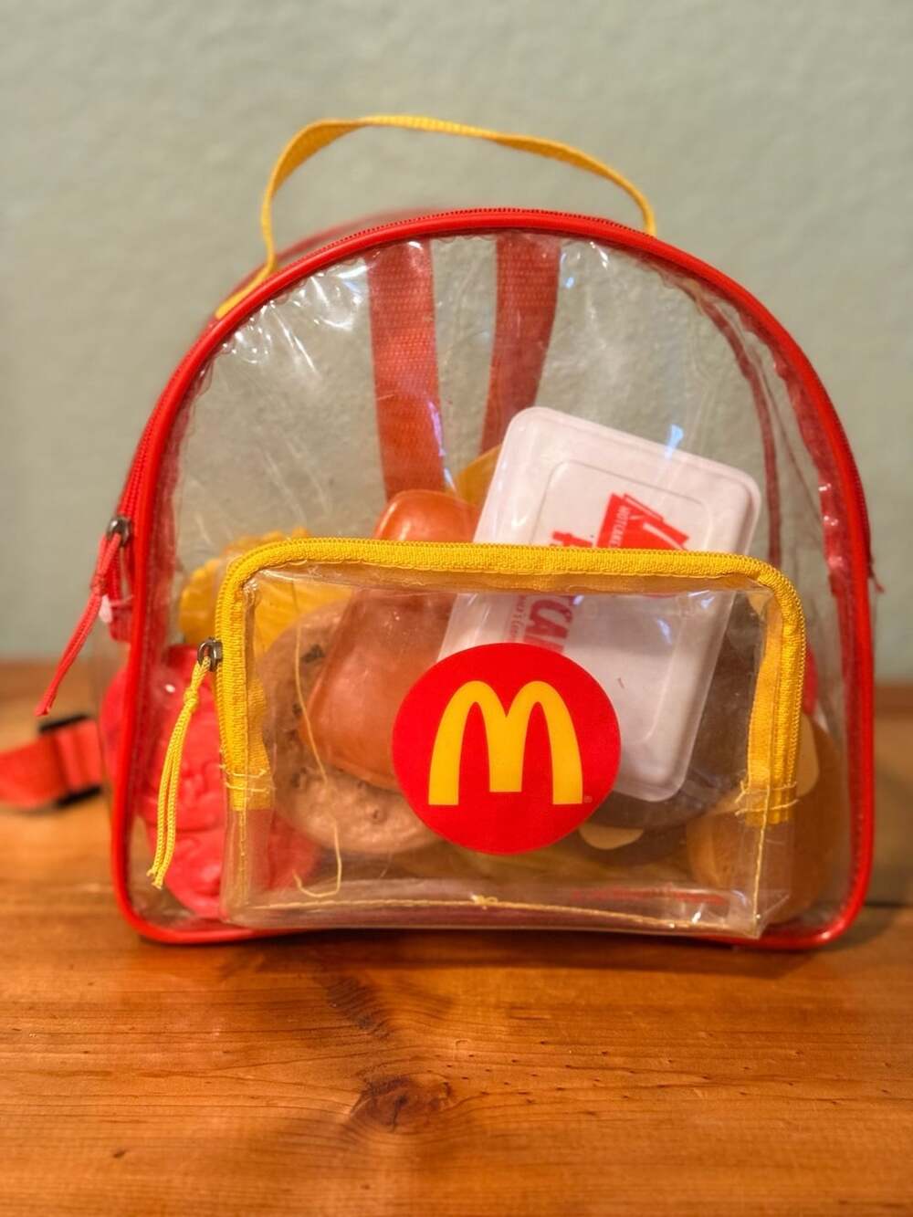 Vtg 2001 McDonald's Toy Play Food Set And Clear Plastic Backpack Missing Pieces